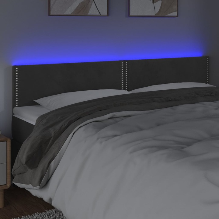 Tablie de pat cu LED vidaXL, gri inchis, 200x5x78/88 cm, catifea, 10.18 kg 3121539