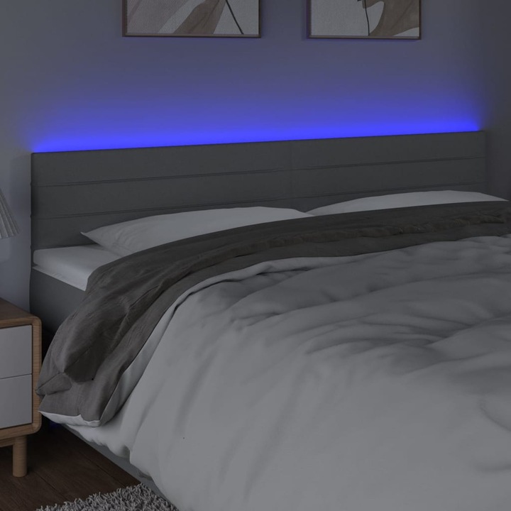 Tablie de pat cu LED vidaXL, gri deschis, 180x5x78/88 cm, textil, 9.88 kg 3121766