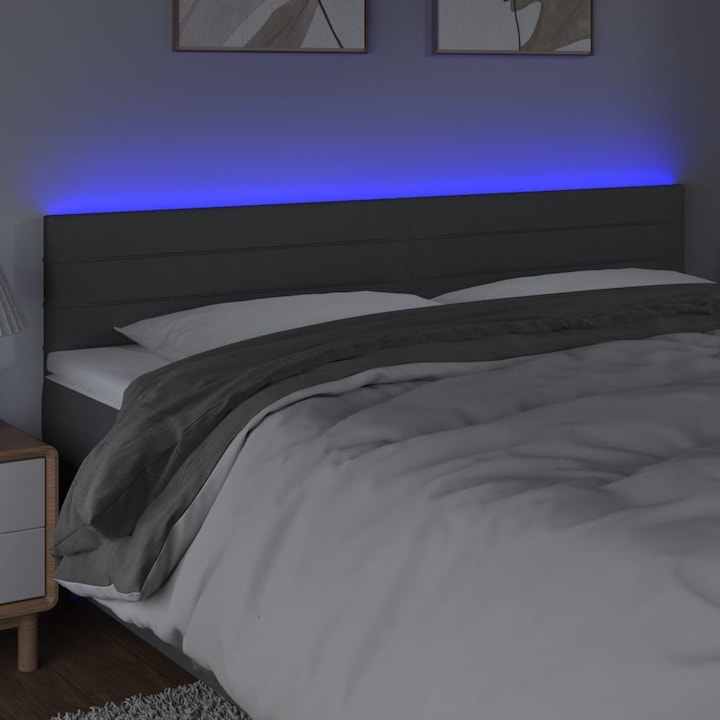 Tablie de pat cu LED vidaXL, gri inchis, 180x5x78/88 cm, textil, 9.88 kg 3121767