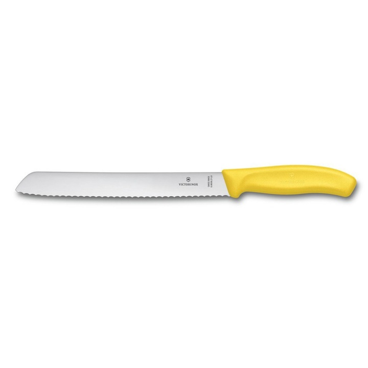 Kenyérvágó kés, Victorinox, 6863621L8B, acél, 21 cm, ezüst/sárga