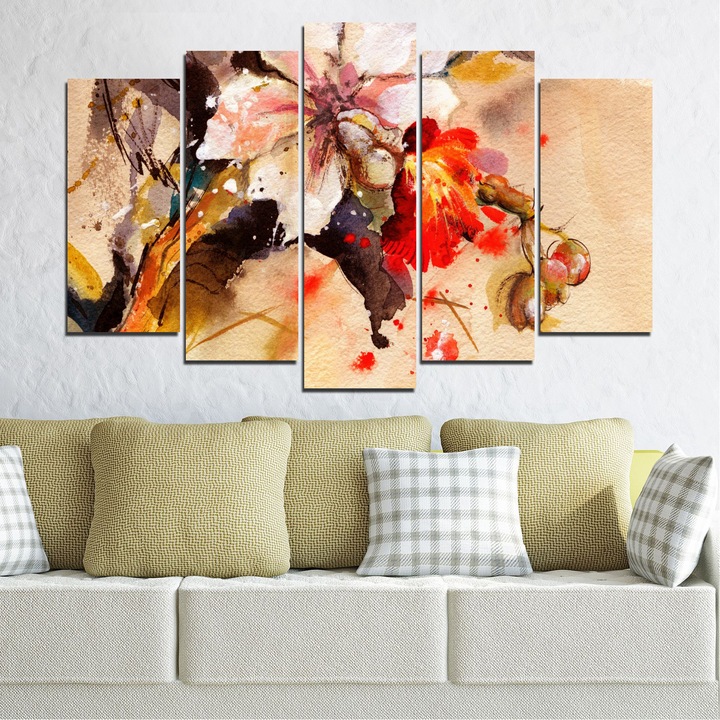 Декоративни панели Vivid Home от 5 части, Цветя, PVC, 110x65 см, Стандартна форма №0600