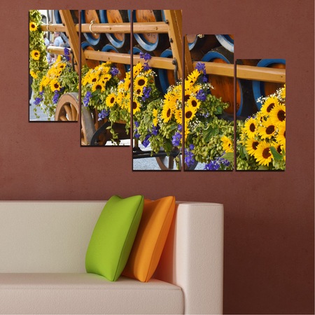 Картини пана Vivid Home от 5 части, Цветя, Канава, 160x100 см, 7-ма Форма №0595