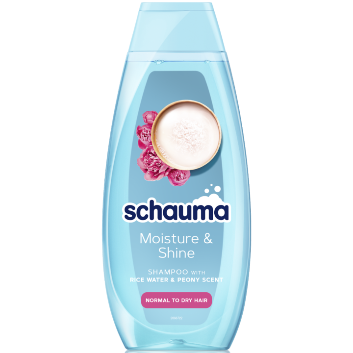 Шампоан Schauma Moisture&Shine, С екстракт от оризова вода и божур, За суха коса, 400 мл