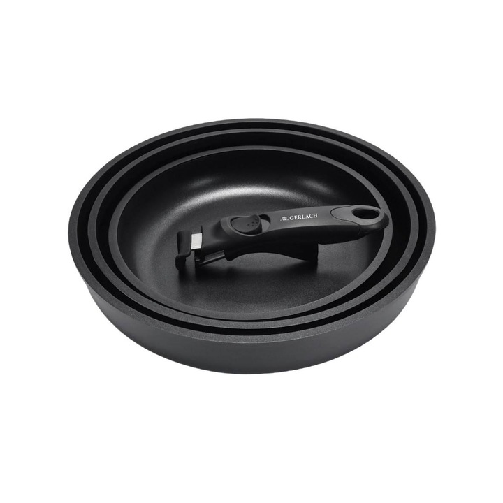 Комплект от 3 смарт тигана, Gerlach, Керамика/Неръждаема стомана, 20/24/28 см, Черен