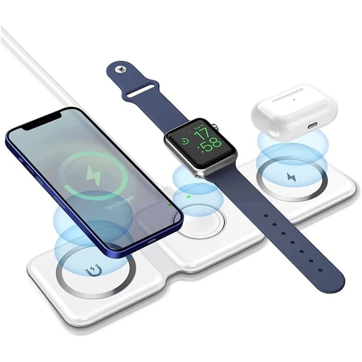 Безжично зарядно fixGuard Acrobat, 3in1, Wireless Charger, Qi, MaGsafe за Apple iPhone, Apple watch / Airpods, White