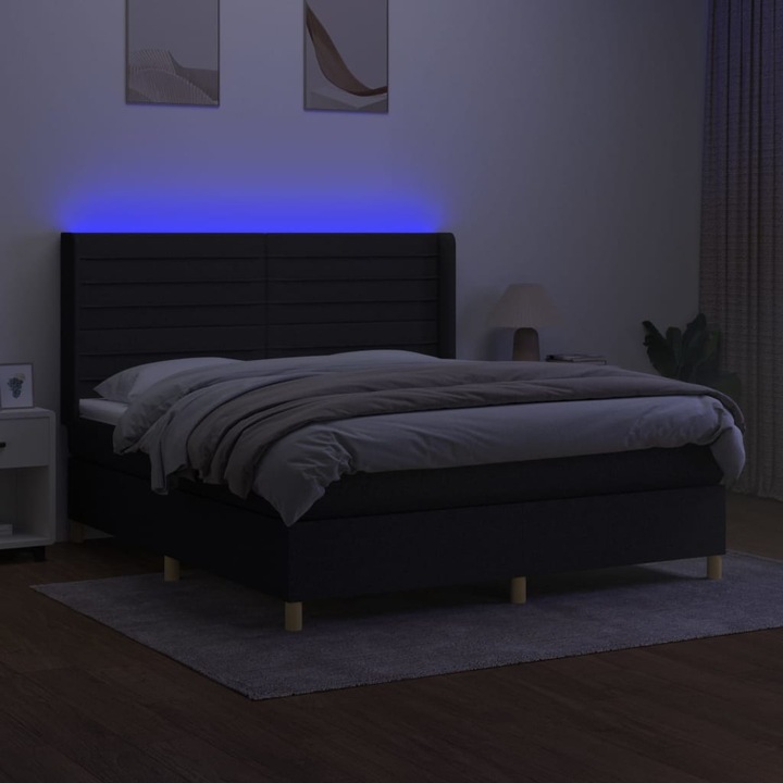 vidaXL fekete szövet rugós és LED-es ágy matraccal 180 x 200 cm 69.47 kg 3138975