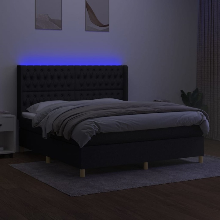 vidaXL fekete szövet rugós és LED-es ágy matraccal 180 x 200 cm, 69.52 kg