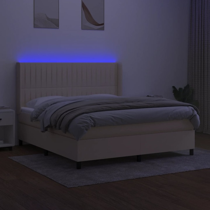 vidaXL krémszínű szövet rugós és LED-es ágy matraccal 180 x 200 cm 69.17 kg 3138498