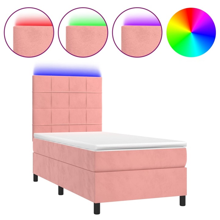 vidaXL rózsaszín bársony rugós és LED-es ágy matraccal 90x190 cm 47.59 kg 3136100