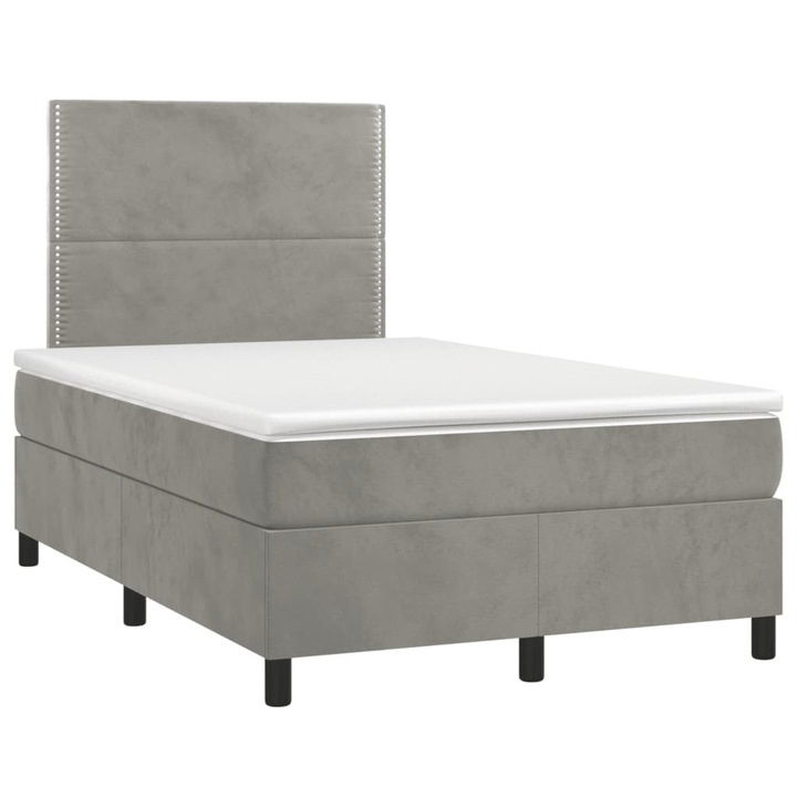 Pat box spring cu saltea vidaXL, gri deschis, 120x200 cm, catifea, 54.22 kg 3142953