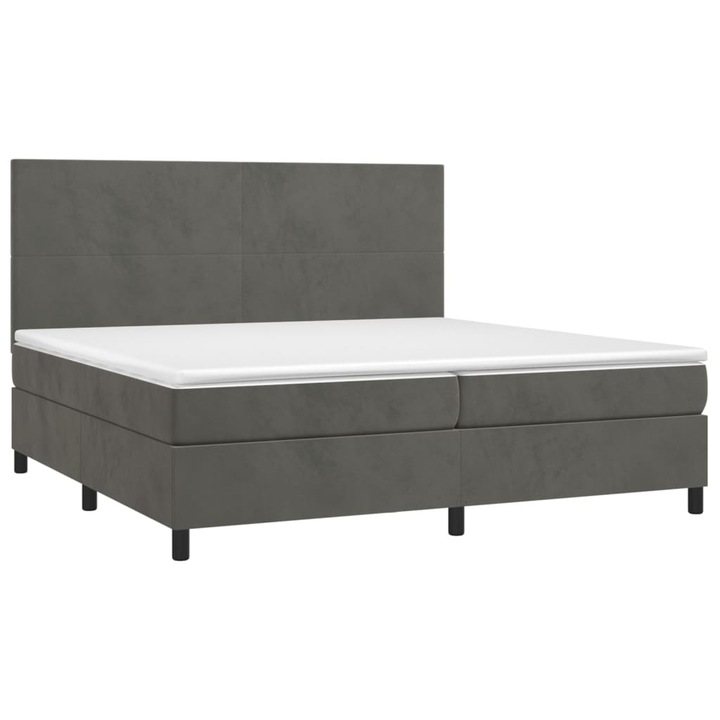 vidaXL sötétszürke bársony rugós és LED-es ágy matraccal 200x200 cm, 58.53 kg