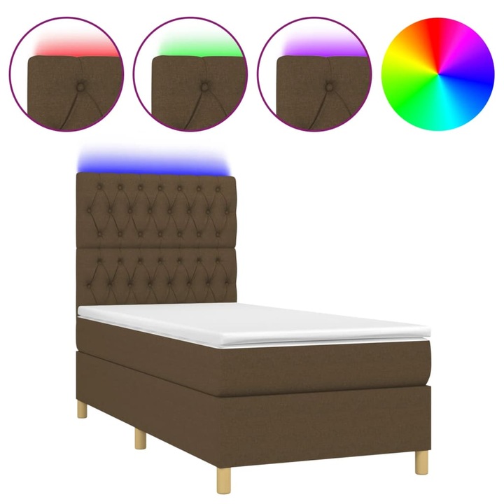 vidaXL barna szövet rugós és LED-es ágy matraccal 100x200 cm 3135656