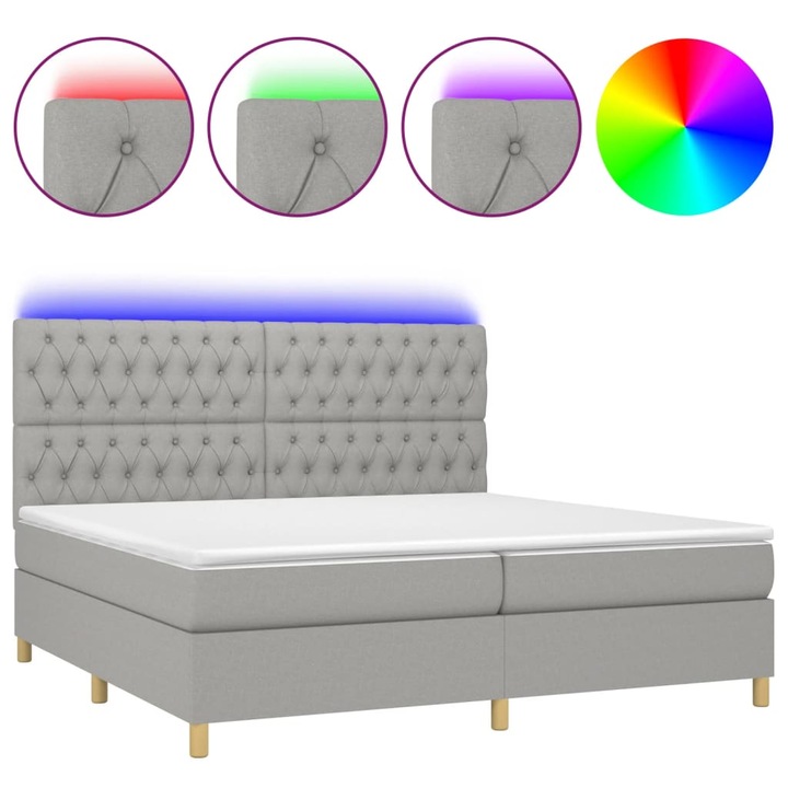 vidaXL világosszürke szövet rugós és LED-es ágy matraccal 200x200 cm 3135701