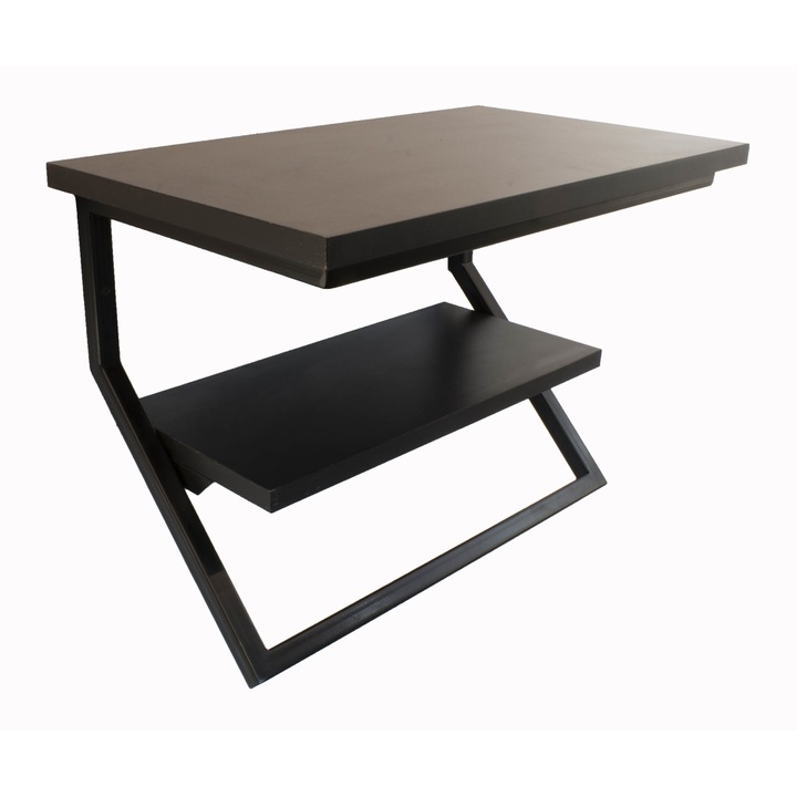 Raft metalic dublu cu polite din PAL, 50x30x37 cm, Negru/Negru