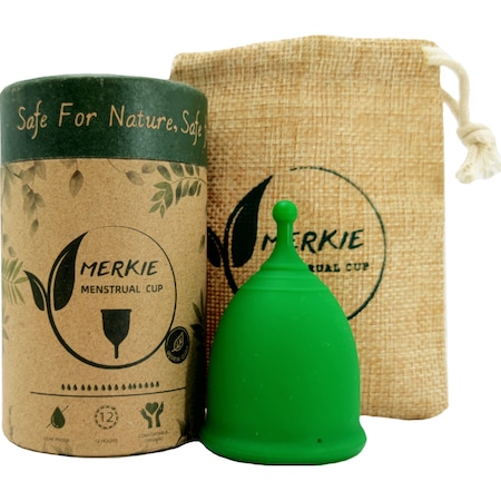 Cupa menstruala din silicon medical biocompatibil Merkie®, Reutilizabila, Marimea S, Verde