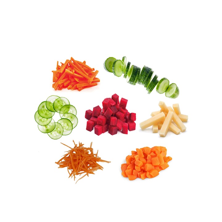 Tocator / Feliator Fructe si Legume, 40 Taieturi Diferite, Presa, Taietor pentru Bucatarie, Multifunctional, Reglabil, Vertical, Verde