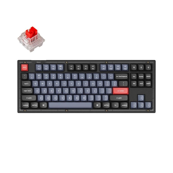 Клавиатура Геймърска Механична клавиатура Keychron V3 TKL Knob QMK Frosted Black Translucent, Keychron K Pro Red Switch, RGB Backlight V3-C1
