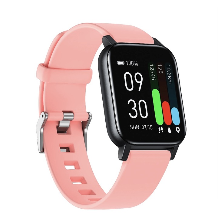 SmartWatch Mundoval™ GST2, 100 спортни режима, 1,7 инча HD, SpO2 оксиметър, Мониторинг на сърдечната честота и кръвното налягане, Мониторинг на съня, Музикален плейър, Розов