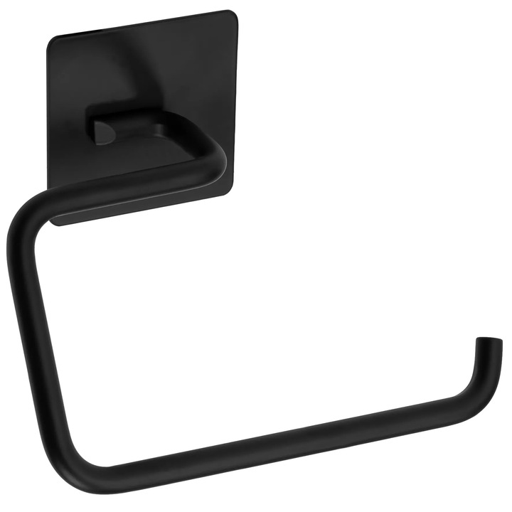 Suport Hartie Igienica Baie Rea Negru, Fixare prin lipire, 145x80 mm, Metal