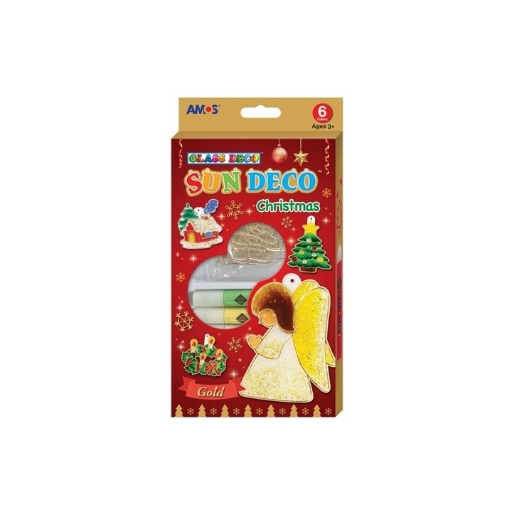AMOS SD10P6-CH kreatív készlet, GlassDeco Christmass, 6 szín /10.5ml+6 sablon