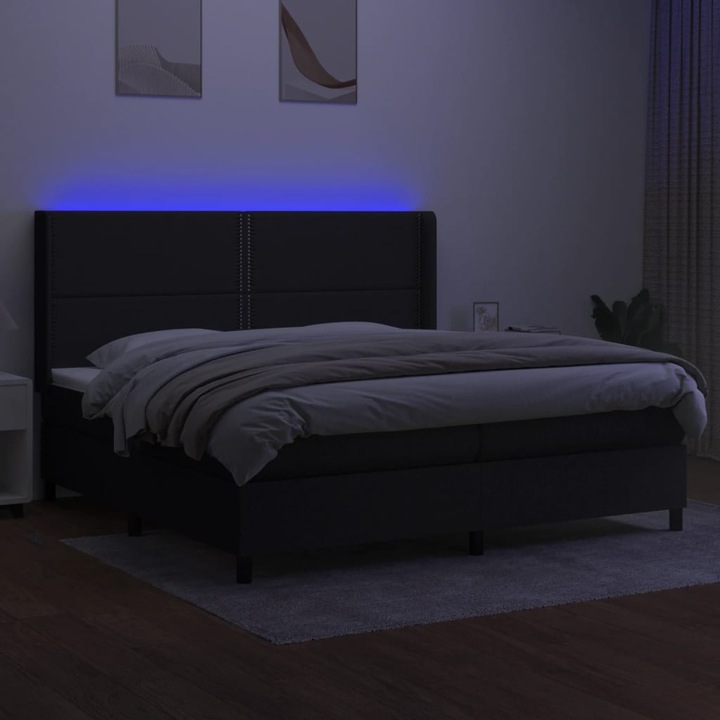 Pat cu arcuri vidaXL, saltea si LED, negru, 200x200 cm, textil, 60.17 kg 3138263