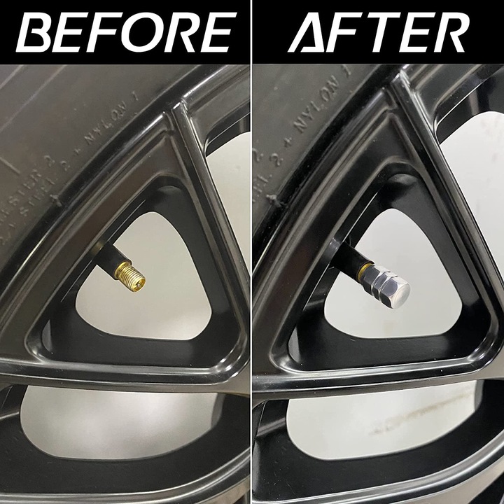 Set 4 capacele pentru ventil auto din aluminiu, Hexagon, Argintiu