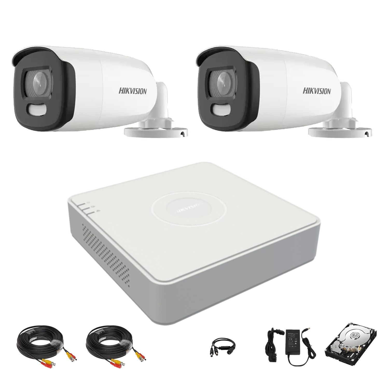 Sistem 2 Camere Hikvision ColorVU 5MP 2.8mm Lumina Alba 40m, DVR 4 ...