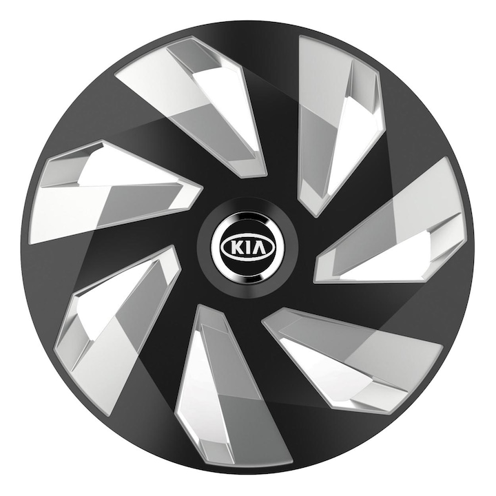 Тасове Creative REY®, За джанти R15, За Kia, Модел вектор черен и сребрист, Комплект от 4