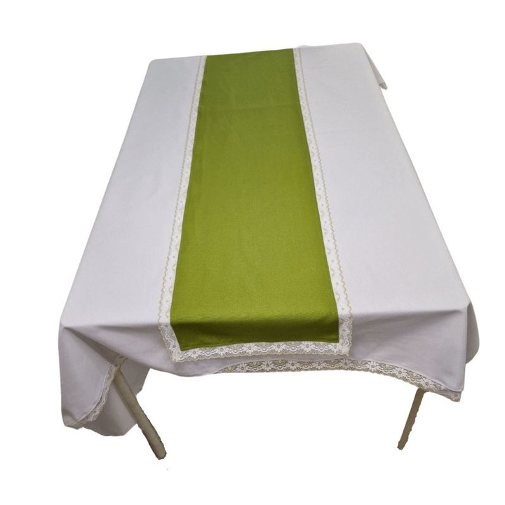 Fata de masa si traversa Pure by ARIALE 1, cu dantela, 140x100 cm, textil, Multicolor