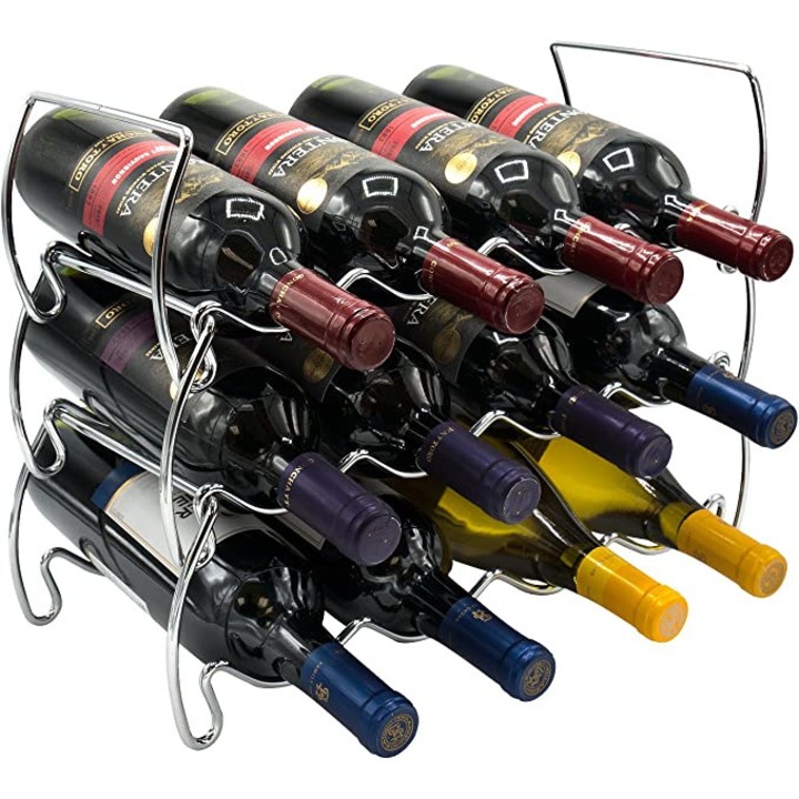 Suport pentru 12 sticle de vin din metal, 16L x 6,6l x 11.7h cm
