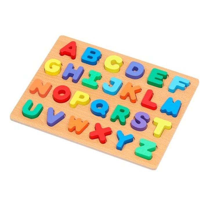 Oktatási puzzle 26 betűvel, fából, többszín
