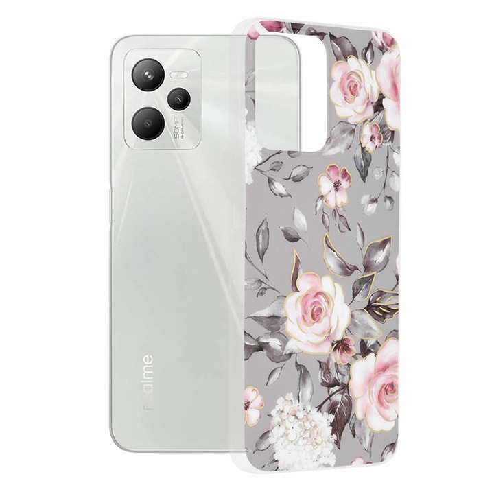 Калъф за Realme C35/Narzo 50A Prime, Techsuit Marble Series, Bloom of Ruth Grey