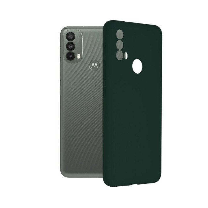 Husa Silicon Jelly G-Tech Liquid, Compatibil cu Motorola Moto E40, Protectie la Camera, din silicon, Microfibra in Interior, Verde Inchis