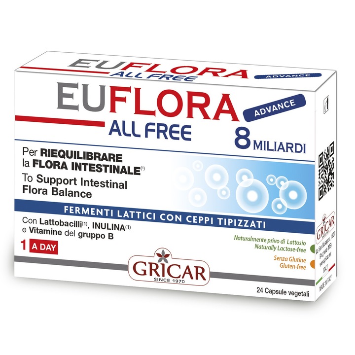 Supliment alimentar, Euflora Advance, simbiotic, sanatate digestiva, 24 capsule, Gricar