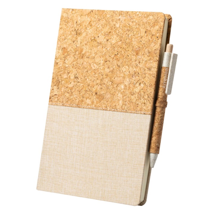 Agenda tip notes A5 cu pix, din pluta si bumbac, Natural