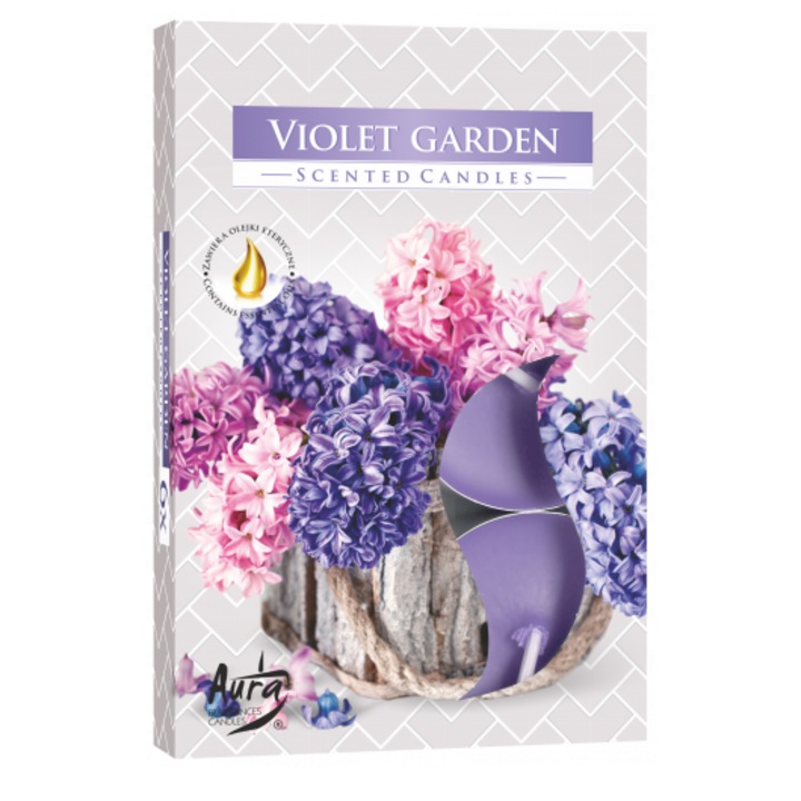 Комплект от 6 ароматизирани свещи за хапчета, Violet Garden