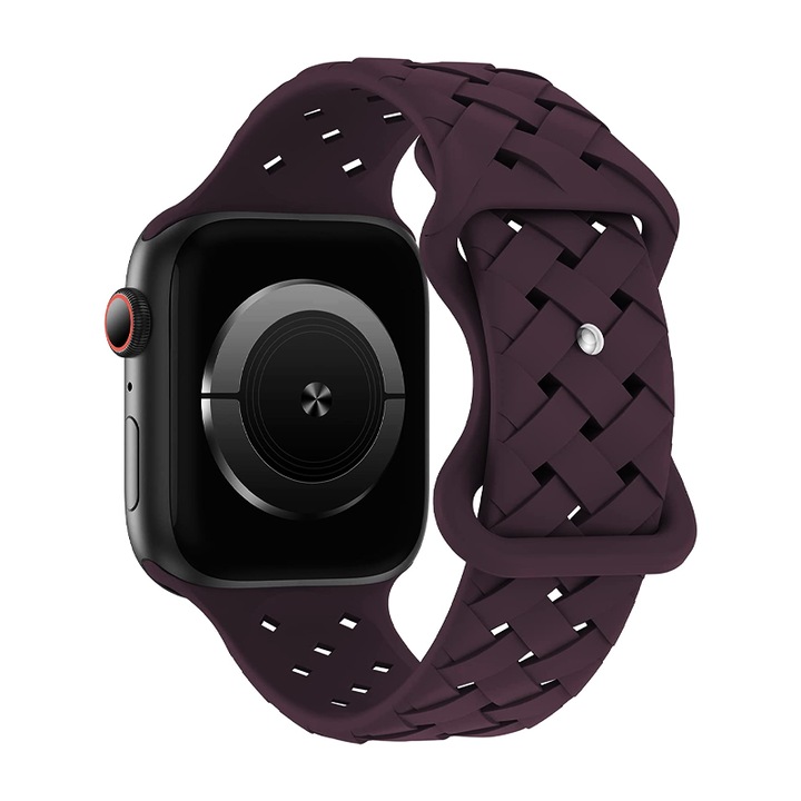 Curea Ceas SmartWatch pentru Apple iWatch 38 mm / 40 mm / 41 mm, Silky Silicone, Design Impletit, Soft and Smoth Touch, Comfortabil de purtat, Visiniu