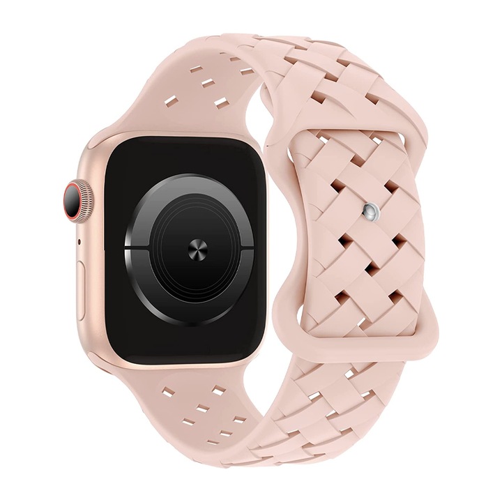 Curea Ceas SmartWatch pentru Apple iWatch 42 mm / 44 mm / 45 mm / 49 mm, Silky Silicone, Design Unic, Soft Smoth Touch, Comfy Wear, More Breathable, Roz Pal