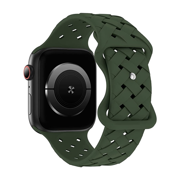Curea Ceas SmartWatch pentru Apple iWatch 38 mm / 40 mm / 41 mm, Silky Silicone, Design Impletit, Soft and Smoth Touch, Comfortabil de purtat, Verde