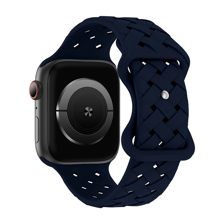 Curea Ceas SmartWatch pentru Apple iWatch 38 mm / 40 mm / 41 mm, Silky Silicone, Design Impletit, Soft and Smoth Touch, Comfortabil de purtat, Bleumarin