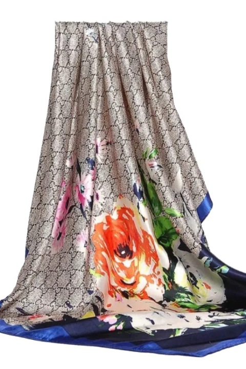 Esarfa eleganta din matase naturala, Albastru, 90 cm x 90cm