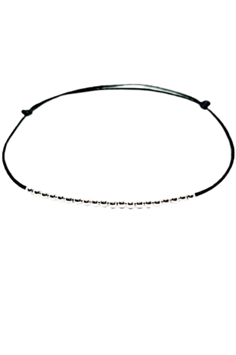 Bratara "Simplicity Aesthetics", reglabila, unisex, snur matase, 20 de margele de 2mm, argint