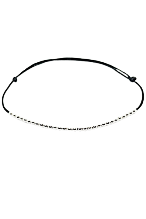 Bratara "Simplicity Aesthetics", reglabila, unisex, snur matase, 30 margele de 2mm, argint