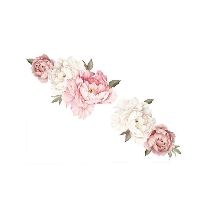 Stickere perete flori watercolor, Folina, bujori roz si crem, 40x60 cm
