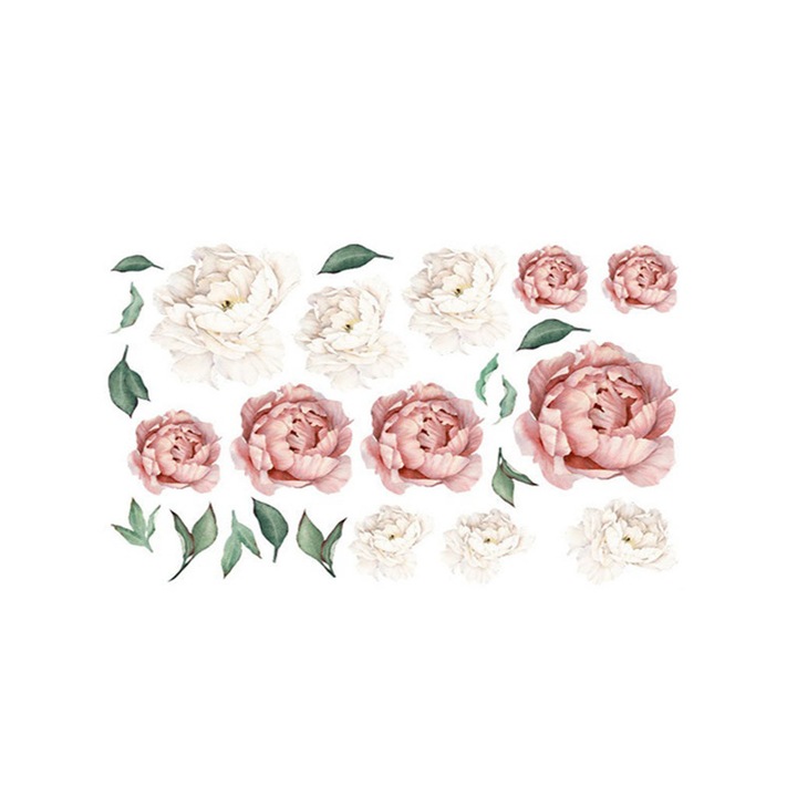 Set 12 stickere flori, bujori crem