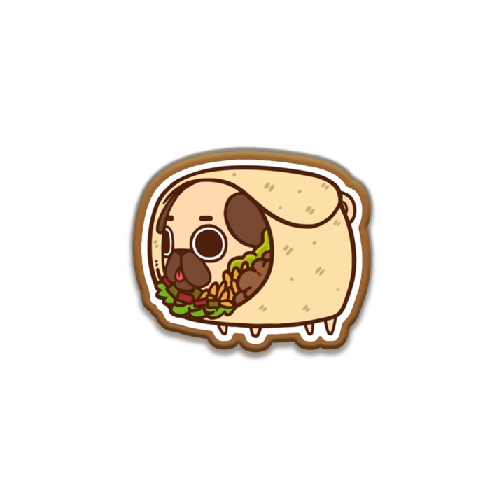 Insigna din lemn cu brosa Pug Burrito, multicolor, 3 cm