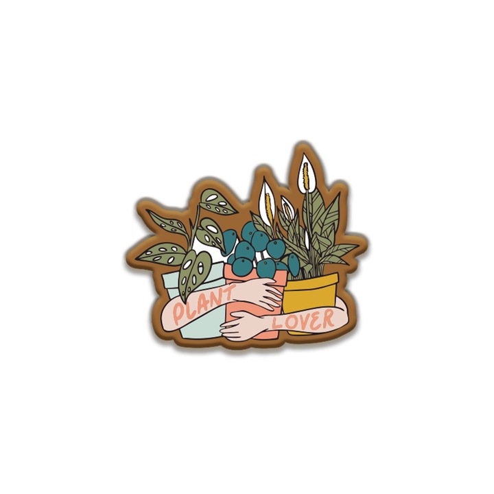 Insigna din lemn cu brosa Plant Lover, multicolor, 3 cm