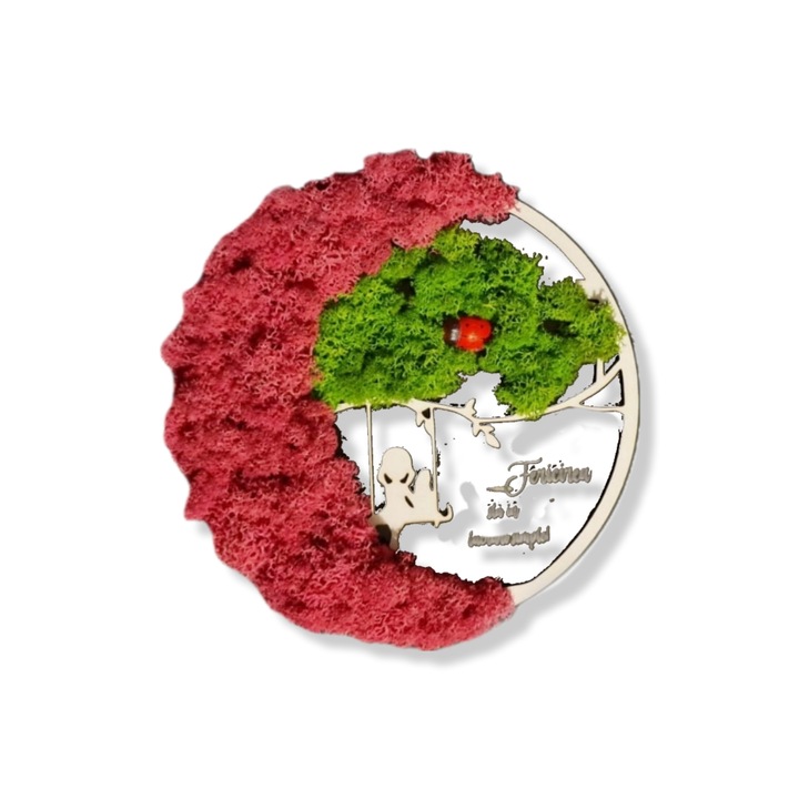 Decoratiune cu licheni ''Fericirea sta in lucruri simple'' 20/20cm