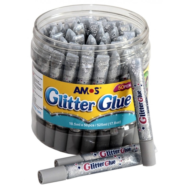 Lipici cu sclipici AMOS GCL10BK50, argintiu, 50 bucati/borcan