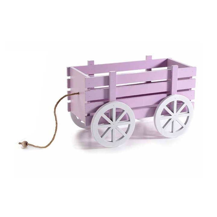 Розова дървена декоративна количка 23,5х12,5х14,5 см